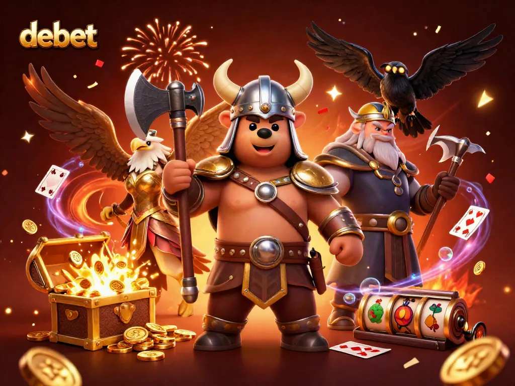 Experience winning with debet's engaging 3D illustration showcasing thrilling casino games.