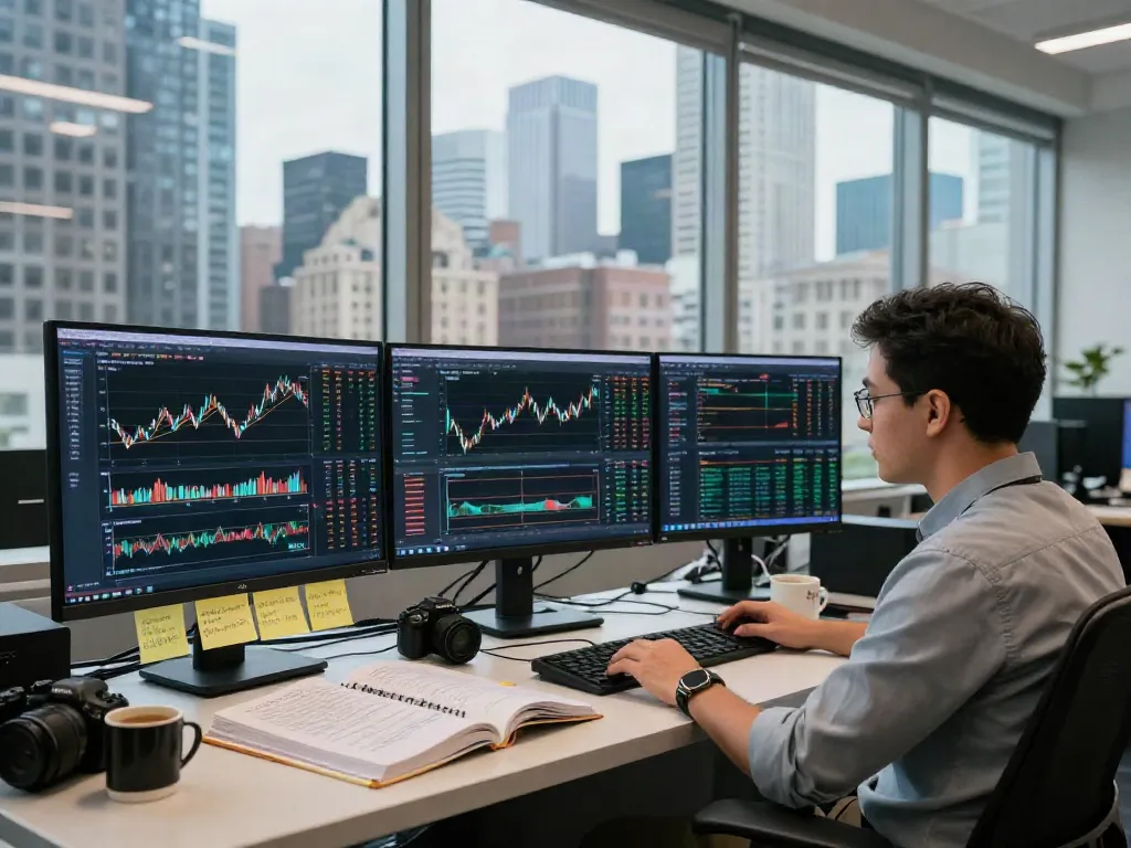 Analyse des marchés à la-essorinvexaro.com avec trader devant plusieurs écrans de données.
